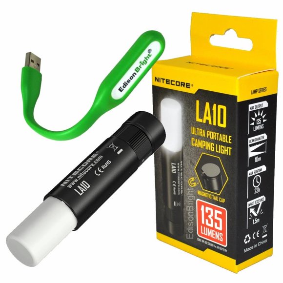 Nitecore LA10 135 Lumen Dedicated Magnetic Base Camping Light with EdisonBright USB Powered Reading Light