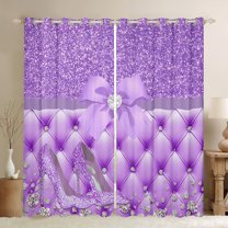 Feelyou Fashion High Heel Black Out Curtains for Kids, Dreamy Purple Bowknot Curtains Pack of 2 (42x63 Each), Modern Fashion Diamond Bedroom Curtains, Black Out Curtains Decor