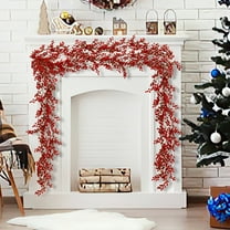 KOYPTL 6Ft Artificial Christmas Garland Gorgeous Fake Christmas Red Berry Garland with Vines Hanging Ornament Christmas Decorations for Fireplace Indoor Home Decor