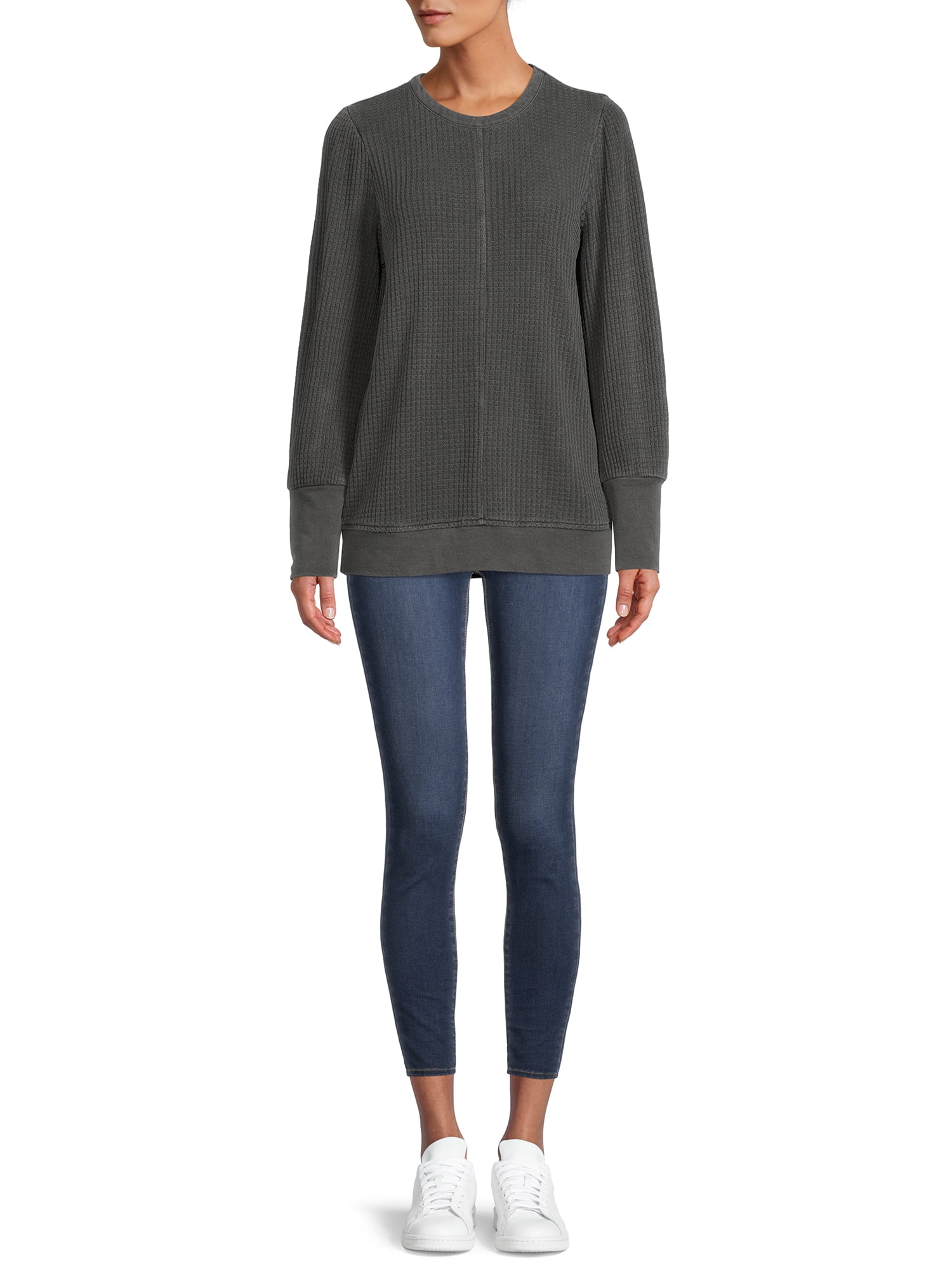Time and Tru Women's Waffle Pullover Top
