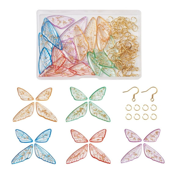 1 box DIY Butterfly Wing Earrings Making Kit Including Transparent Resin Pendants 304 Stainless Steel Jump Rings Earring Hooks Mixed color 80pcs/box