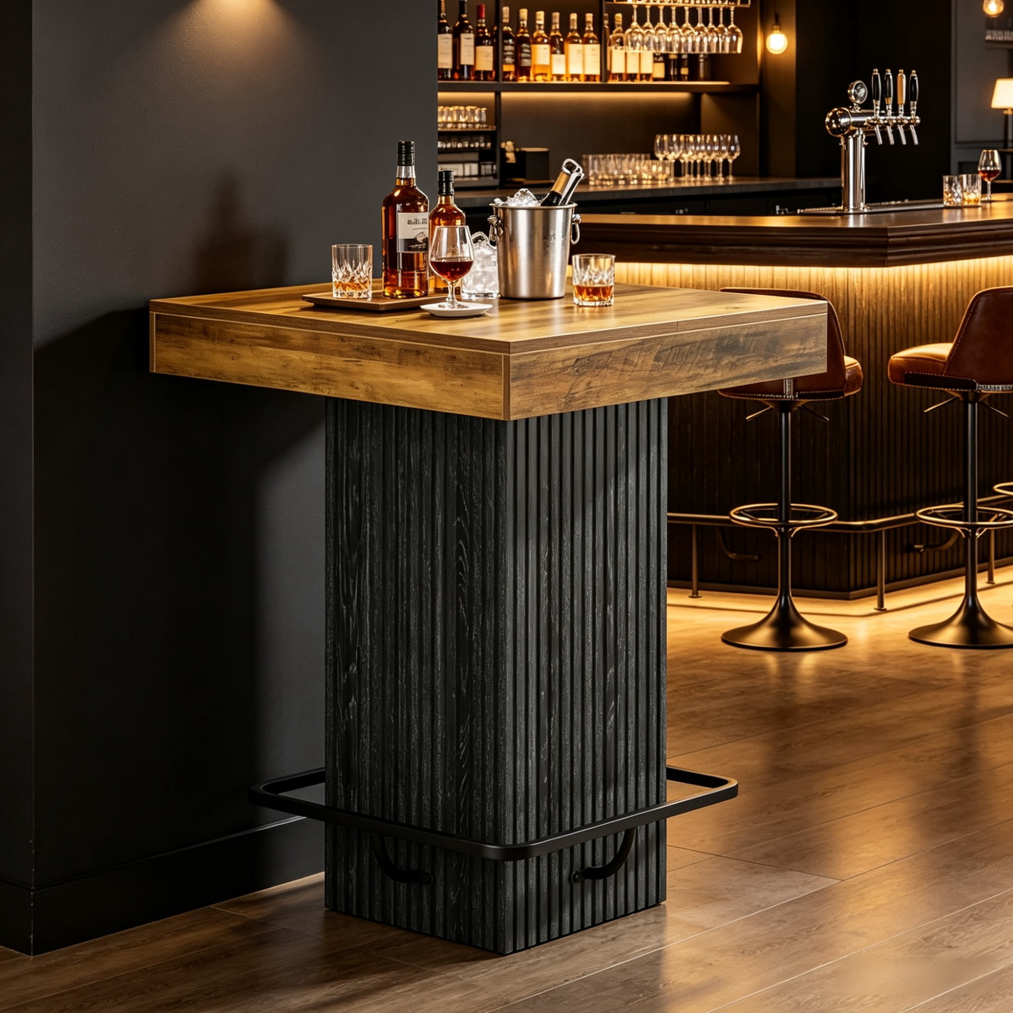 31.5 in Counter Height Bar Table, Square Dining Table with Metal Footrest