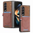 thumbnail image 1 of Nalacover Case for Samsung Galaxy Z Fold 4 Back Card Slots Wallet Case, Vintage Denim Pattern PU Leather Magnet Car Mount Cover, Full Edge Protection Anti-Drop Shockproof Case,Brown, 1 of 7