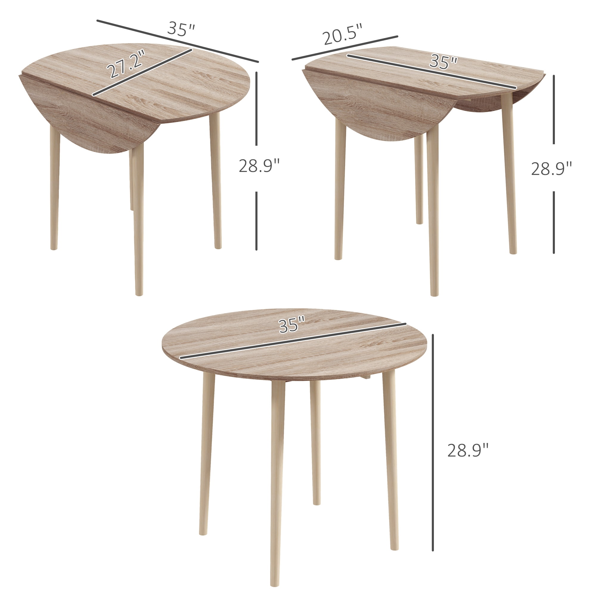 HOMCOM Foldable Dining Table, Round Drop Leaf Table w/ Wood Legs, Oak Color