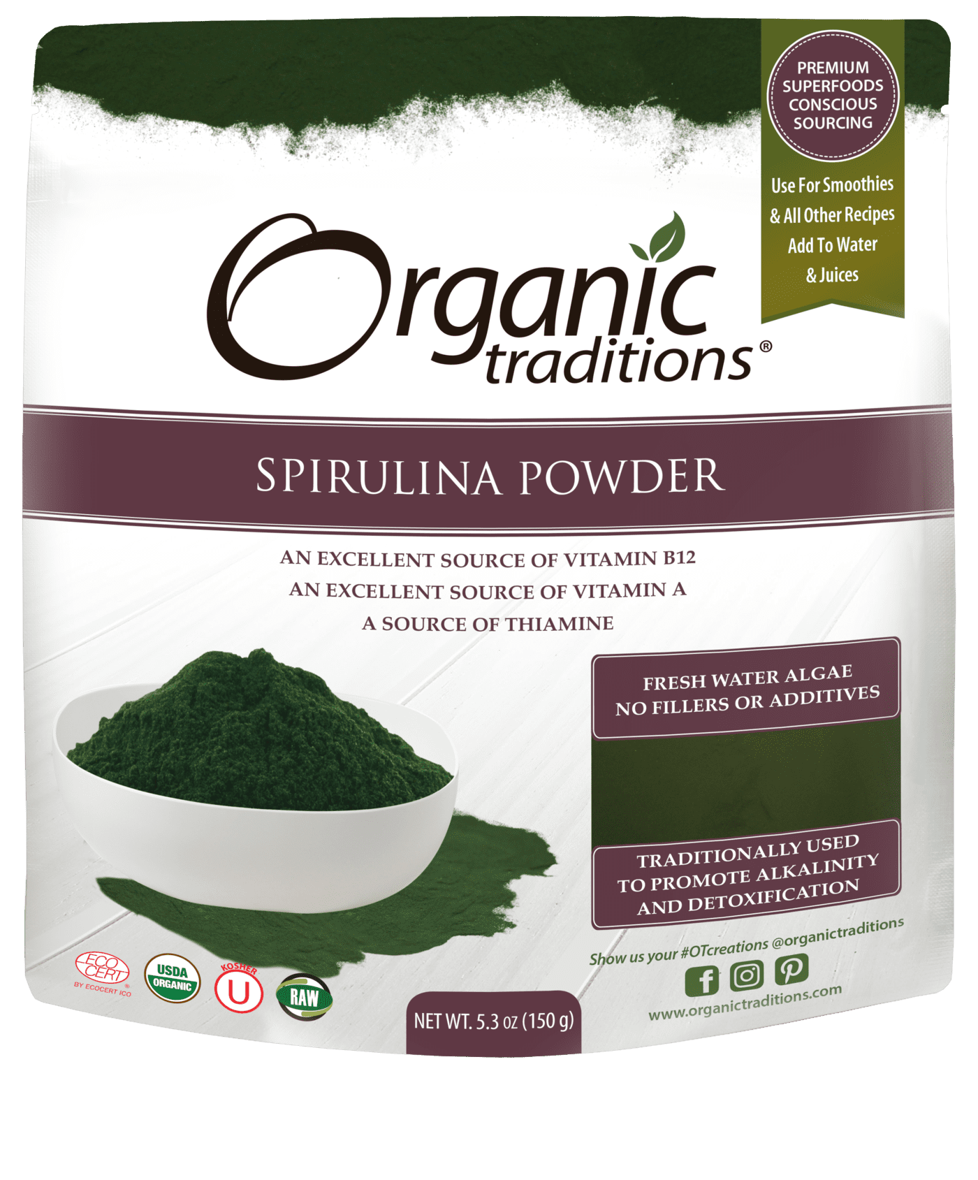 Organic Traditions, Spirulina Powder 5.3 oz