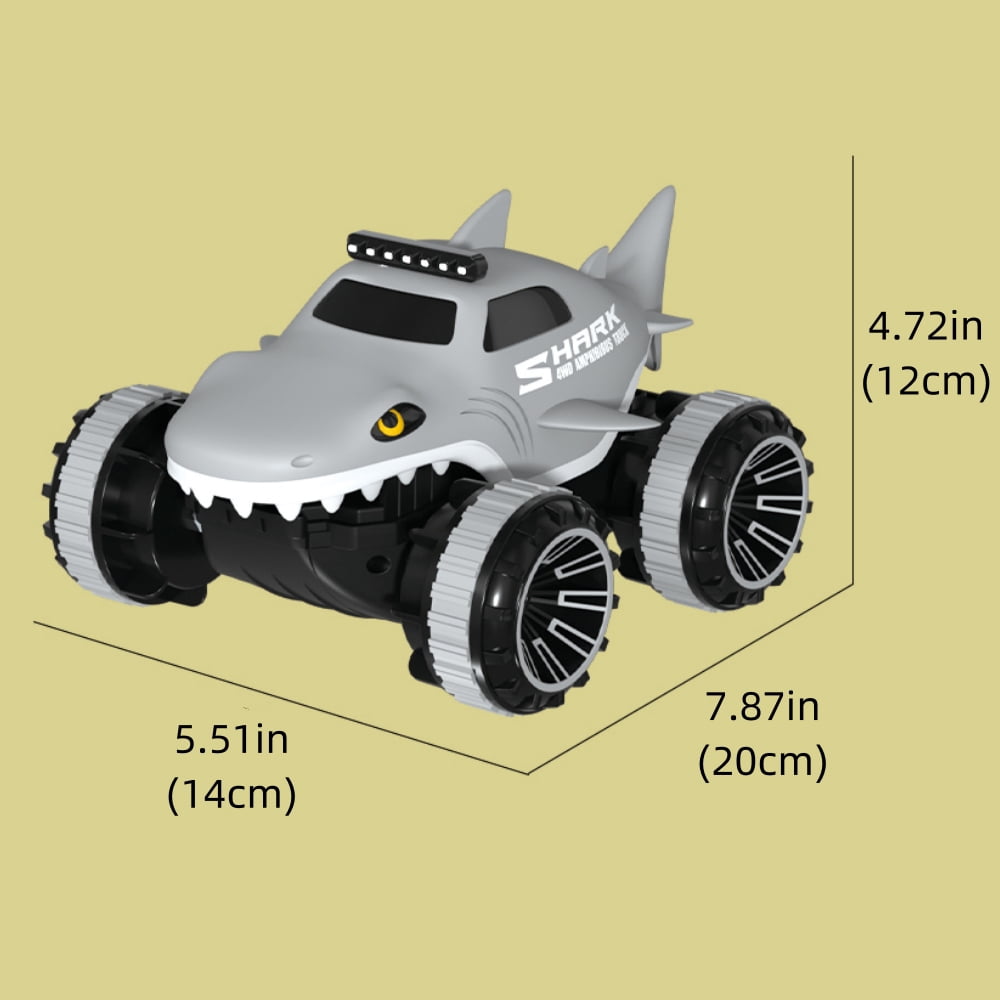 Aezusy RC Car Toy for Kids 2.4GHz Amphibious RC Monster Truck Rechargeable Waterproof Remote Control Shark Toy Gift with LED Lights for Boys Girls, Blue