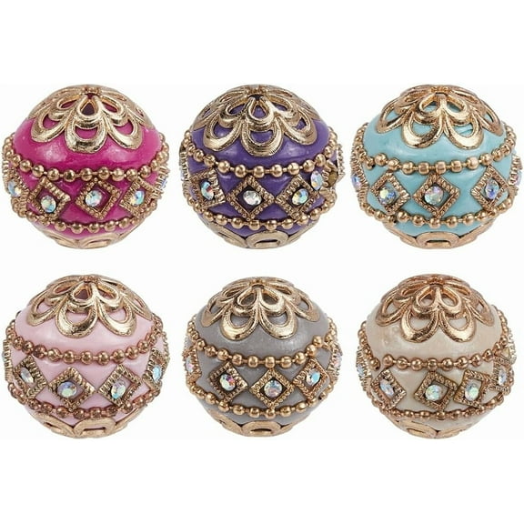 1 Set 1 Box 6Pcs 6 Colors Tibetan Flower Beads Rhinestone Polymer Clay Beads Bulk 19x19.5mm Vintage Metal Chunky Indonesia Beads Bubblegum Round Spacer Pen Beads for Jewelry Making Bracelets Crafts