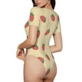 thumbnail image 3 of KLL Women 's Crew Neck Bodysuit Jumpsuits Strawberries Print Short onesies Stretch T Shirts, 3 of 7