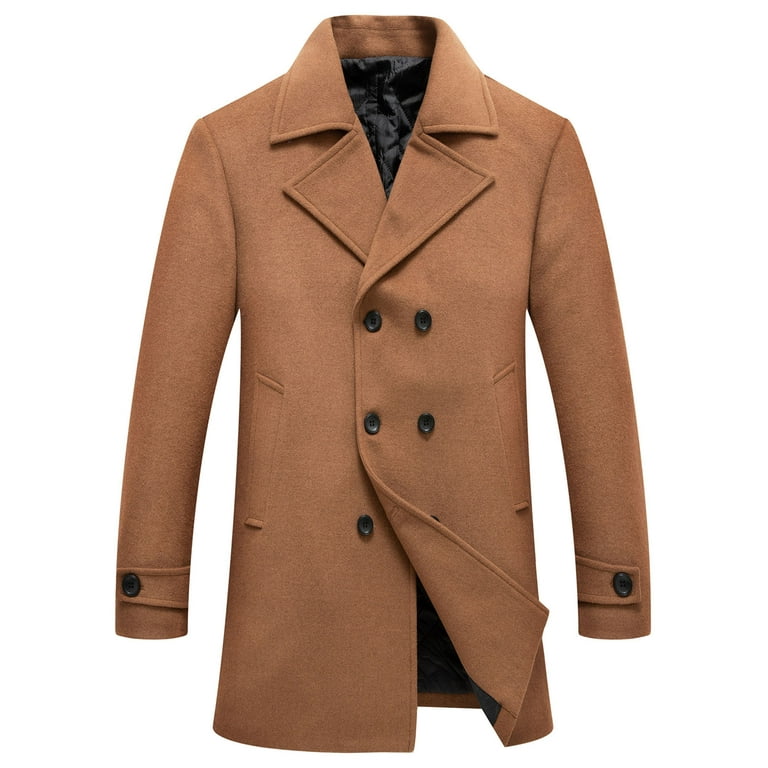 Double-Breasted Mens Brown Wool-Blend Trench Coat