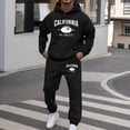thumbnail image 2 of sususu Suit for Men,Stylish Men's Letter Graphic Hooded Sweatshirt with Comfortable Jogger Pants Casual Two Piece Set for Everyday Wear - Black, 2 of 5