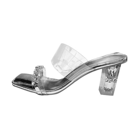 

Summer Saving Clearance! Kukoosong Block Heels for Women Summer Shoes Fashion Slippers Sandals High Heels Sandals Outwear Womens Sandals Silver 35