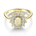 thumbnail image 2 of Gem Stone King 1.11 Ct Oval Cabochon White Ethiopian Opal 18K Yellow Gold Plated Silver Flower Ring, 2 of 4