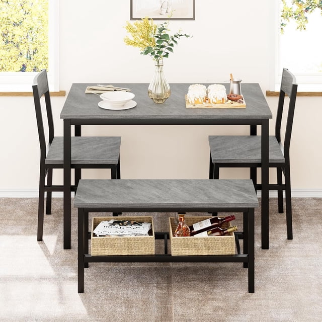 QinaQin Dining Table Set for 4 with Bench, Kitchen Table Set with Storage Racks for Small Apartment