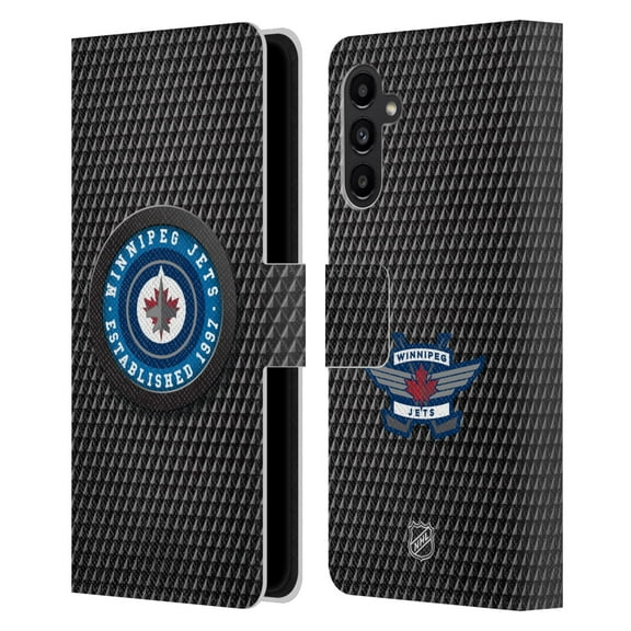 Head Case Designs Officially Licensed NHL Winnipeg Jets Puck Texture Leather Book Wallet Case Cover Compatible with Samsung Galaxy A13 5G (2021)