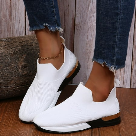 

Walking Shoes Women Tawop White Flats Sandals Sneakers Pull-On Ladies Lightweight Breathable Shoes 42(Us:9)