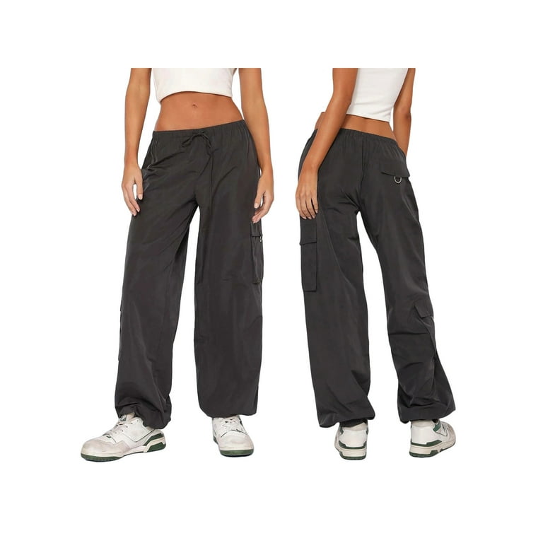 Women's Adjustable Drawstring Elastic Waist Baggy Cargo Pants Multi-Pocket  Jogging Trousers Streetwear 