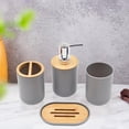 thumbnail image 3 of Accesorios de Baño Perfecl 4 Piezas Caja de Jabón Botella de Loción Taza para Cepillo de Plástico y Madera Gris, 3 of 7