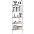 thumbnail image 2 of Ladder Shelf White Wooden Bookshelf 5-Tier Wall-Mounted Open Wood Rack Industrial Modern Plant Flower Stand Utility Organizer Bookcase Metal Frame Furniture Office Kitchen Bedroom, 2 of 8