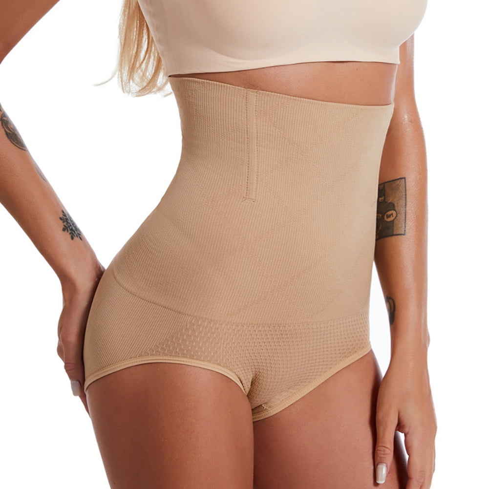 Ladies Large Size Seamless Solid Color High Waist Postpartum Belly Pants  Tummy Body Shaping Anti-Exposure Safety Underwear Beige XL-2XL