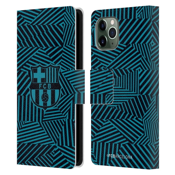 Head Case Designs Officially Licensed FC Barcelona Crest Black Leather Book Wallet Case Cover Compatible with Apple iPhone 11 Pro