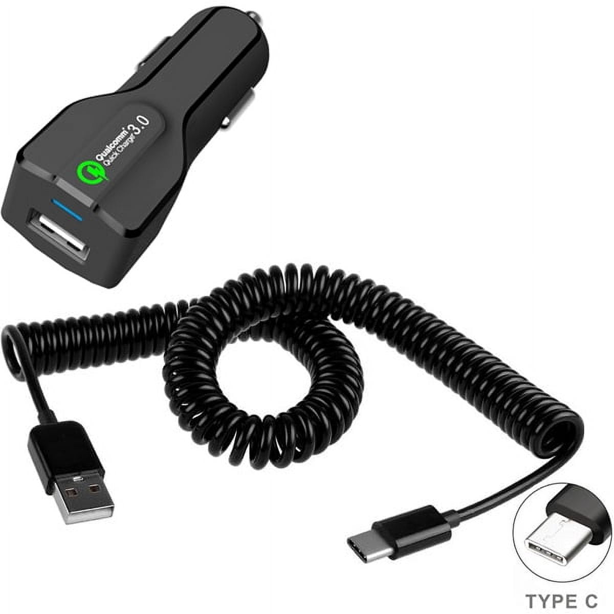 Car Charger Compatible With Motorola Moto G Power 5G (2020,2021,2022,2023,2024,2025,2026) - 18W Fast USB Port Coiled Cable Type-C Quick Charge