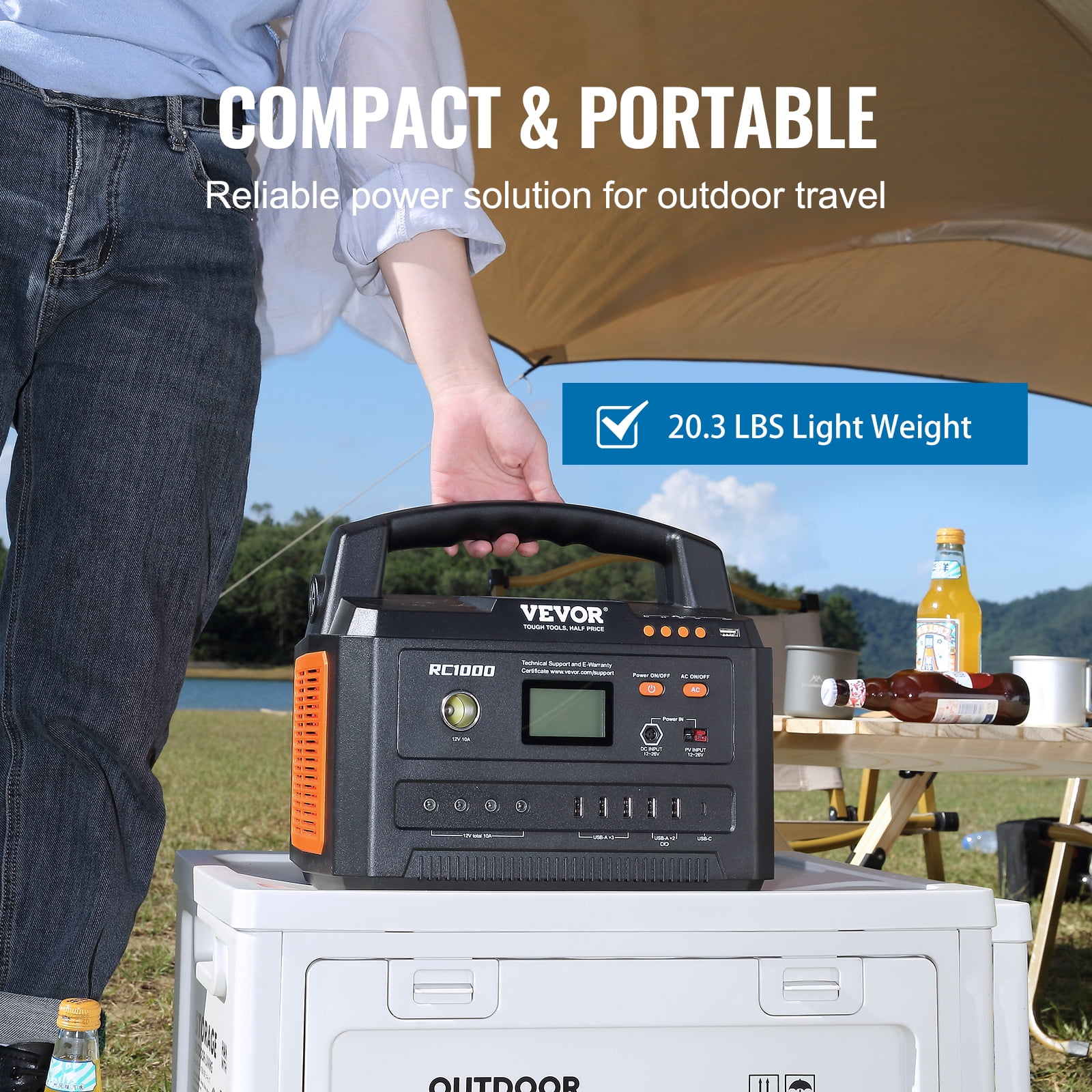 SKYSHALO Portable Power Station Solar Generator 999Wh 1000W with 12 Charging Ports