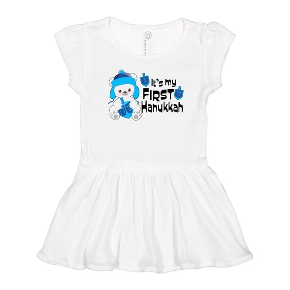 Inktastic It's My 1st Hanukkah Cute Bear with Dreidel Girls Toddler Dress