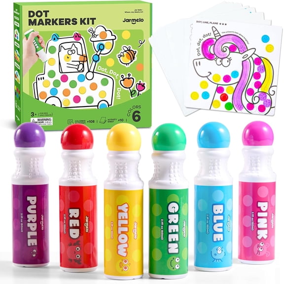 Jar Melo Washable Dot Markers Kit; 6 Colors Dot Paint Markers 2.1 fl.oz, Dot Art Marker