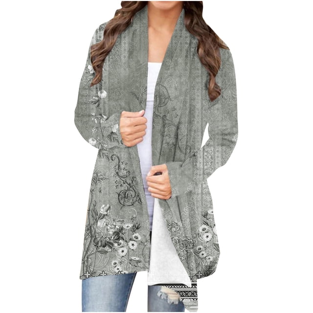 Cardigan Plus Size Women's Manches Longues Mode Décontractée Imprimé Cardigan Haut Blouse Cardigan Manteau Vestes de Course pour Femmes en Liquidation