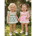thumbnail image 4 of BemeyourBBs Toddler Baby Girl Summer Clothes Newborn Baby Girl Mothers Day Fathers Day Outfit Mama's Girl Daddy's Girl Daisy Print Flying Sleeve Square Neck Shirt Tops and Bow Shorts Set, 4 of 9