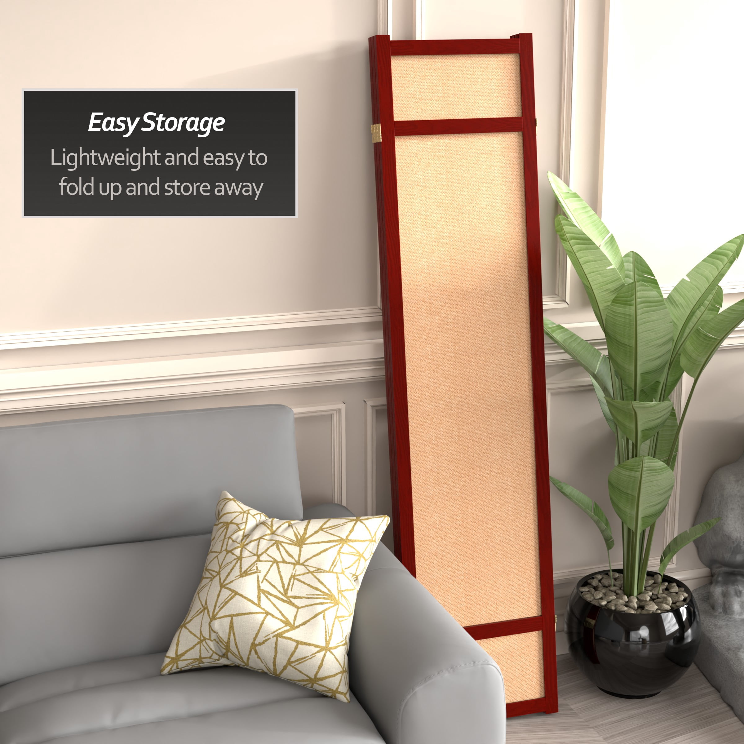 6 ft. Tall Jute Shoji Screen - 3 Panel - Rosewood