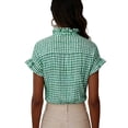 thumbnail image 4 of Craaazy Women's Relaxed Fit Plaid V Neck Blouse, Short Sleeve Ruffle Button Down Tops, Comfy Business Casual Shirt for Spring Gifts, 4 of 9