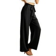 thumbnail image 3 of Women'S Wide Leg Pants with Pockets High Waist Adjustable Knot Loose Casual Trousers Business Work Pants Black L, 3 of 6