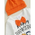 thumbnail image 4 of Suealasg Baby Boys Girls Thanksgiving Clothes Long Sleeve Pumpkin Letter Print Romper Suspender Pants Hat Sets 3 6 12 18 Months Infant 3Pcs Thanksgiving Holiday Outfits, 4 of 7