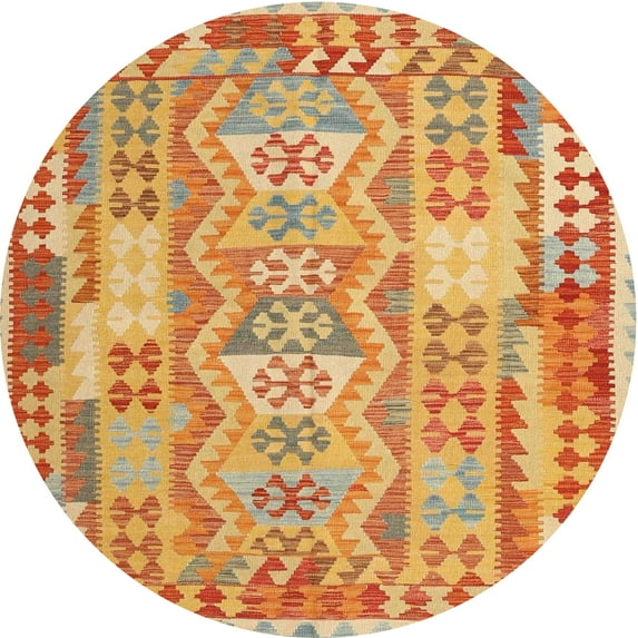 Ahgly Company Machine Washable Indoor Round Contemporary Papaya Orange Area Rugs, 3' Round