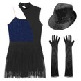 thumbnail image 6 of TiaoBug Women Sparkly Sequin Latin Jazz Dance Outfit Sleeveless Leotard Ballroom Dance Dress Navy Blue L, 6 of 6