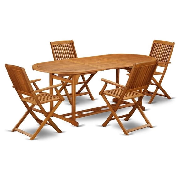 East West Furniture Wooden Patio Set Natural Oil, BSCM5CANA