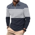 thumbnail image 2 of Stamzod Men's Long Sleeve Shirts Zip Slim Fit Muscle T Shirt for Men Stripe Patchwork Wrinkle Free Casual Golf Shirt with Pockets, 2 of 5