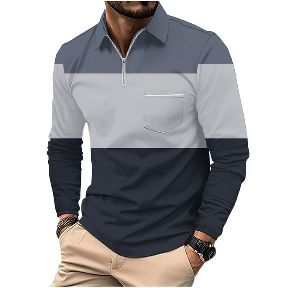 MuZeFu Mens Shirts Long Sleeve Casual mens Casual Printed Zipper T-shirt Shirt Long Sleeved Lapel Top