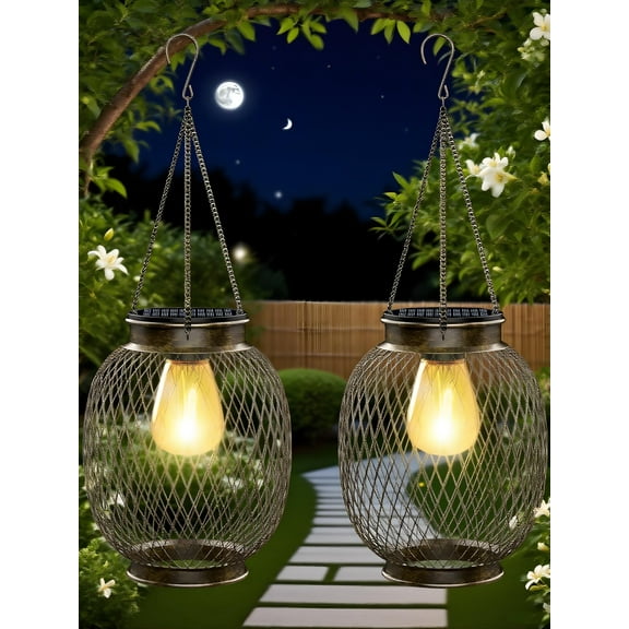 Collasis IP65 Waterproof Outdoor Solar Lantern Outdoor Solar Lantern 2 Pieces Metal Outdoor Solar Light with LED Bulb Solar Balcony Lamp for Porch Yard Garden