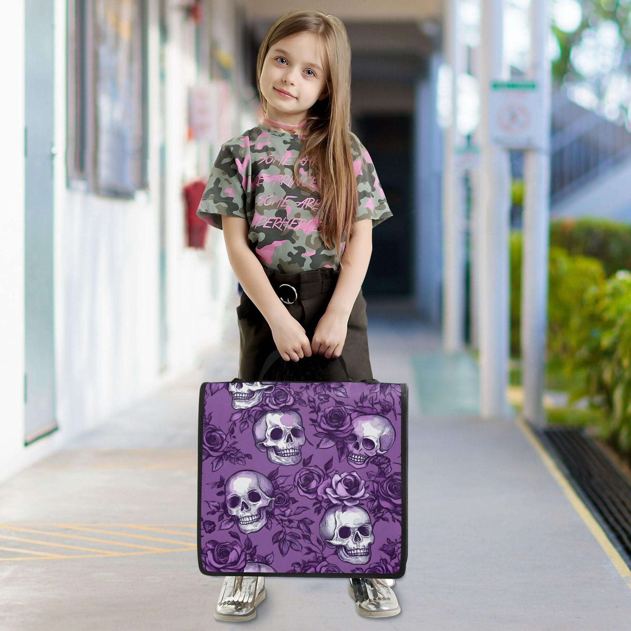 ALAZA Zipper Binder Retro Rose Skull 3 Ring Trapper Keeper File Folder Organizer Bag