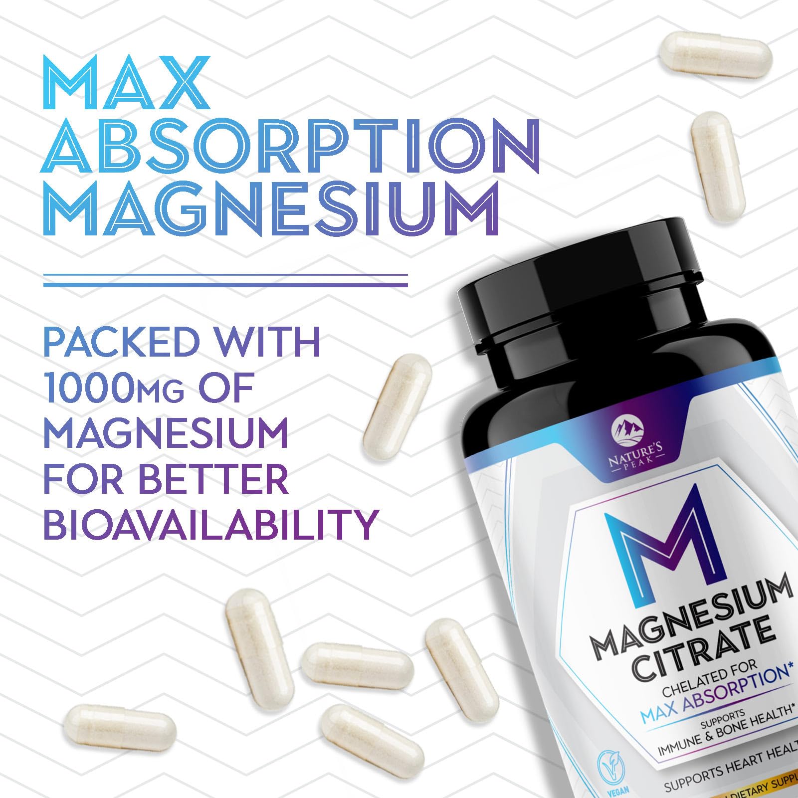 Magnesium Citrate Capsules - Max Absorption Magnesium Powder - Muscle, Bone, Nerve & Heart Health Support - Premium Formula is Powerful & Gentle for Women & Men - Bottled in USA - 180 Capsules