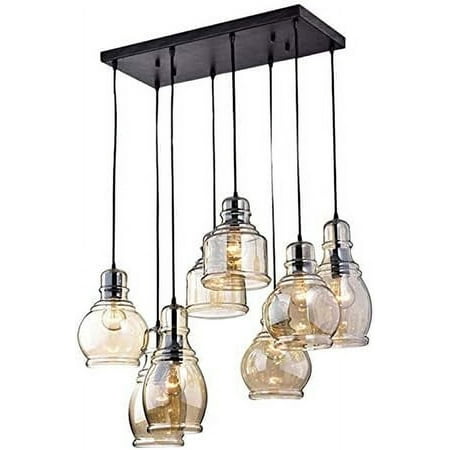 

AYFDEGT Vintage Pendant Chandelier for Kitchen Island 8-Light Ceiling Chandelier with Amber Glass Lampshade Round Antique Finish Ceiling Lighting Fixtures for Dining Room Cafe