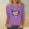 thumbnail image 2 of UPPADA 4th of July 3/4 Sleeve T Shirts for Women Summer American Flag Tops Patriotic Tees Independence Day Crewneck Loose Fit T-Shirt,Usa Shirt Purple,S, 2 of 6