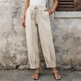thumbnail image 2 of Manxivoo Women's cotton linen high-waisted wide-leg barrel pants (loose fit) for summer, with pockets, suitable for casual and home wear, 2 of 9