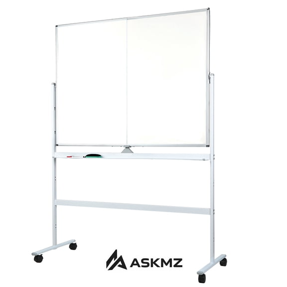 ASKMZ Mobile Whiteboard Adjustable Height Double Sided Magnetic with Wheels