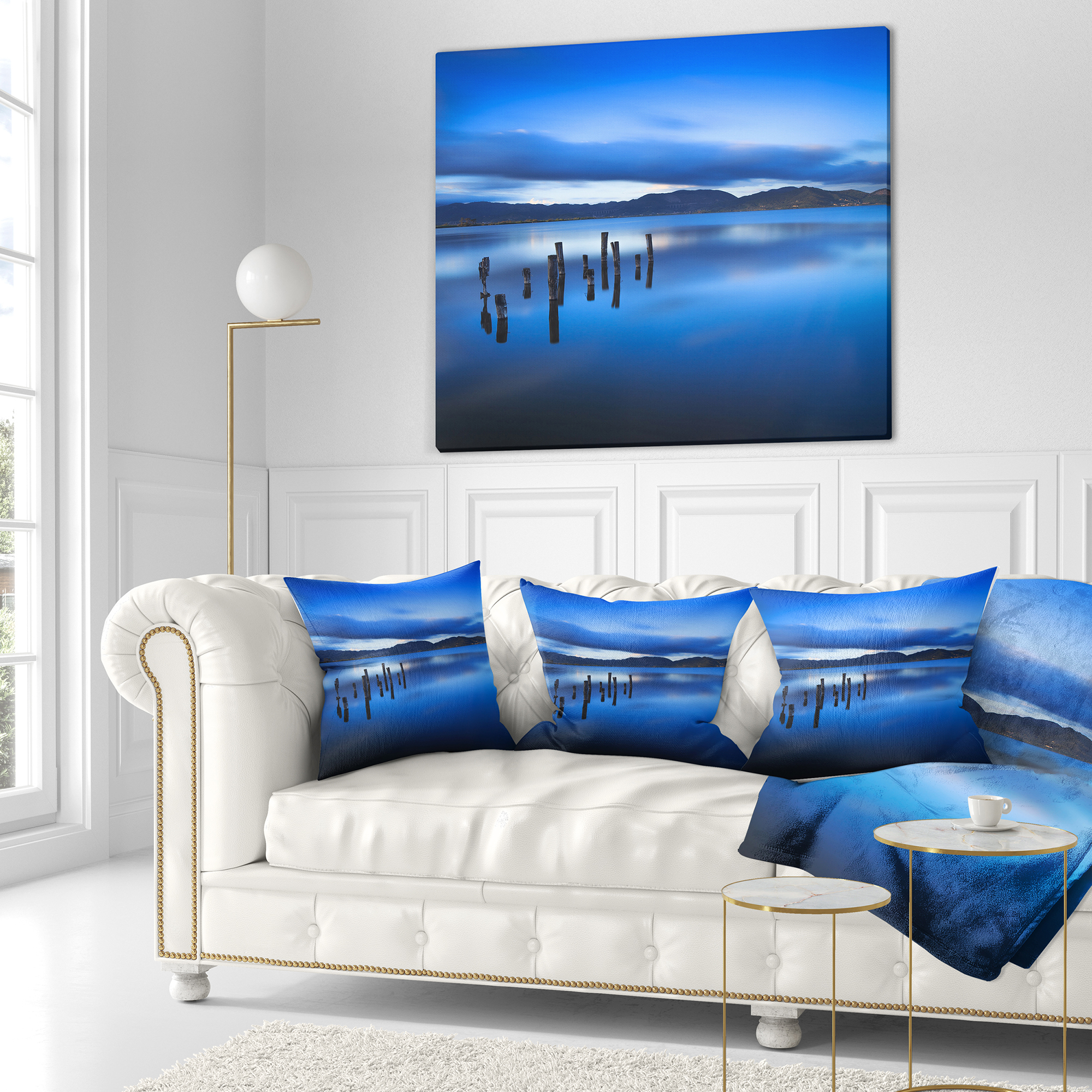 Designart Blue Clouds at Evening - Seascape Throw Pillow - 16x16