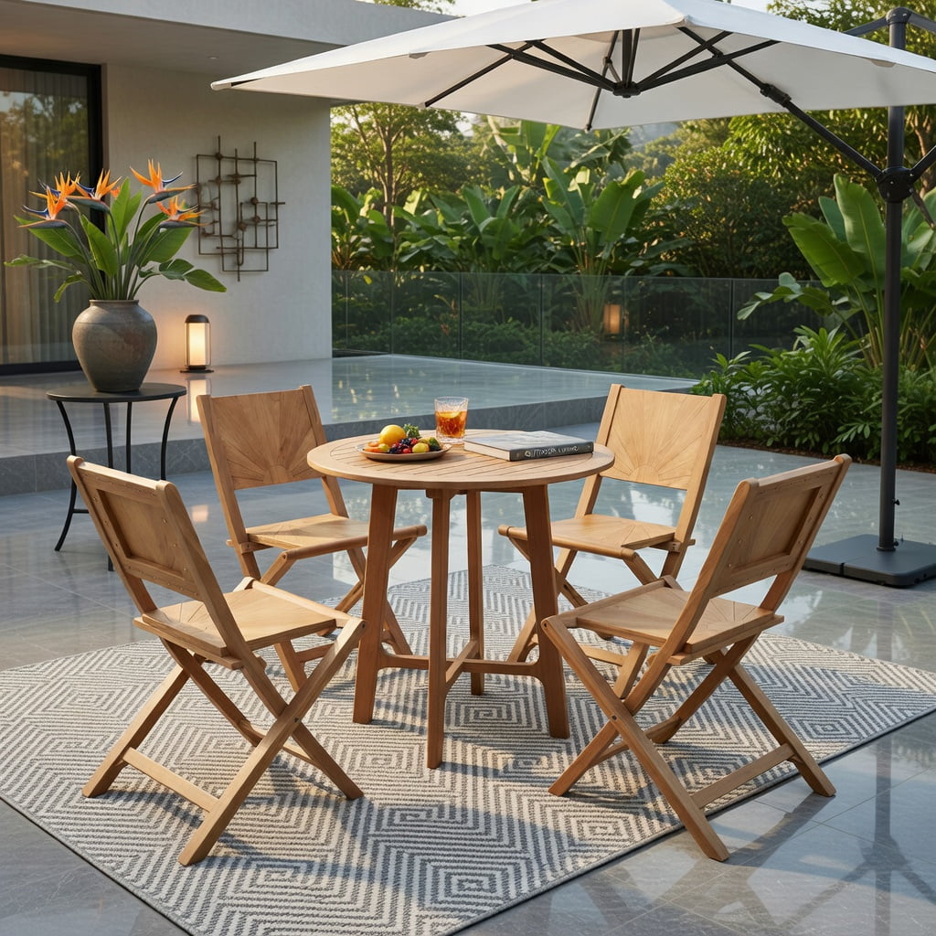Hommoo 2-Pack Folding Teak Patio Chairs with 105° Inclined Backrest, Wood Outdoor Seating for Porch, Balcony & Garden, Natural