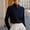 Navy Blue, variant on Women's Stand Collar Satin Long Sleeve Blouse – Minimalist Solid Color Elegant Top for Office & Formal Occasions Apricot,S