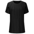 thumbnail image 4 of JURANMO Womens Casual Dressy Shirts Summer Petal Short Sleeve Tees Shirts Solid Color Round Neck Blouse Fashion Pleated Tunics Vacation Tops Black XL Ofertas Flash, 4 of 9